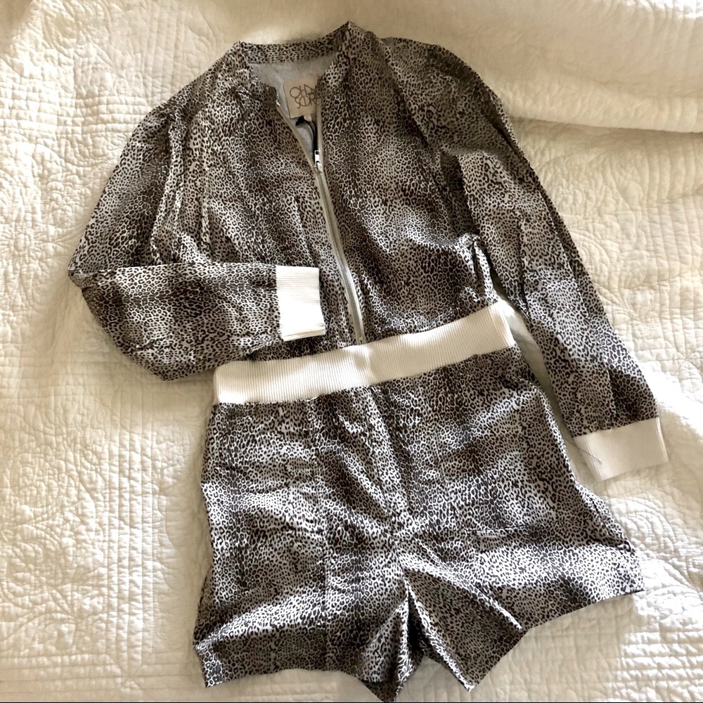 Chaser Twill Leopard Cheetah Animal Print Zip Romper